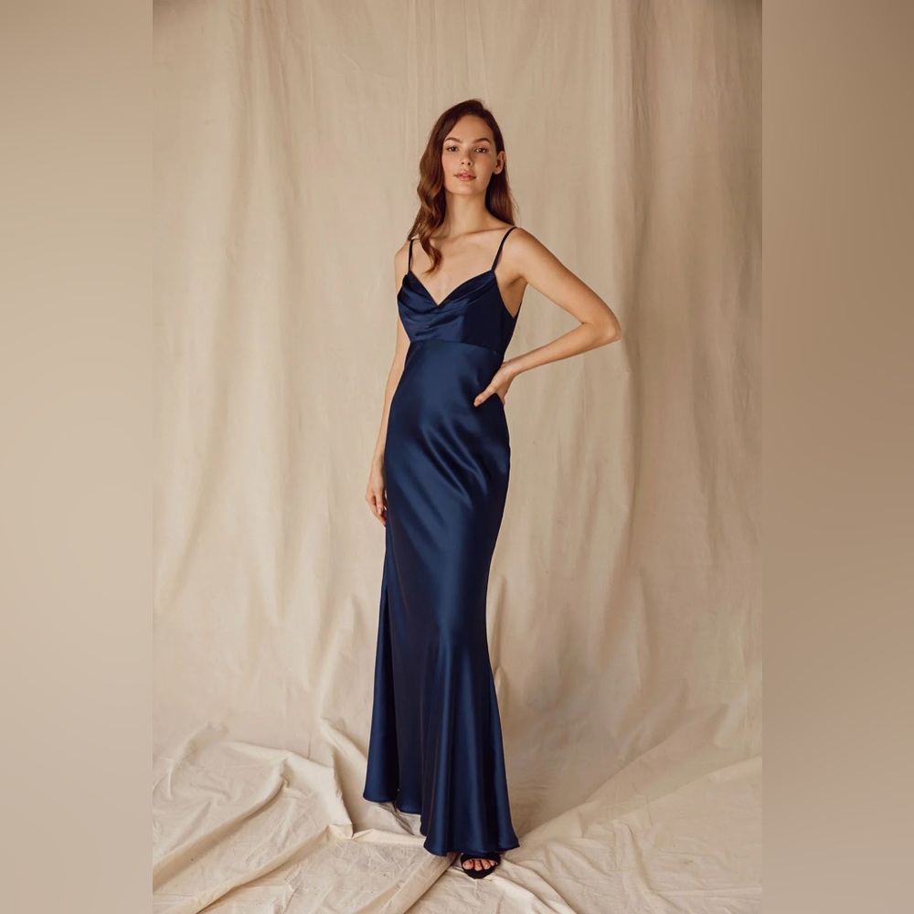 Satin Fitted Long Cowl Neck Dress